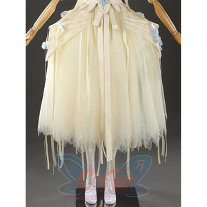 Enid Sinclair cosplay costume back view showing layered tulle skirt with uneven hem details
