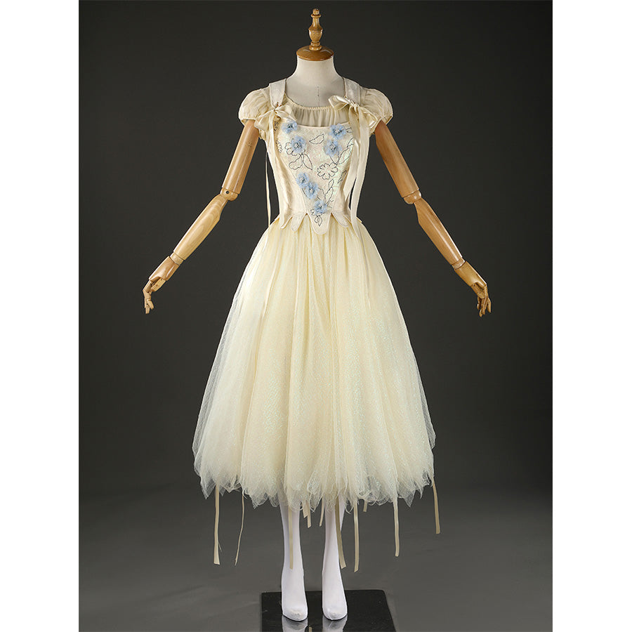 Enid Sinclair cosplay costume frontal detail showing delicate floral embroidery pattern