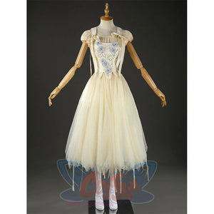 Enid Sinclair cosplay costume frontal detail showing delicate floral embroidery pattern