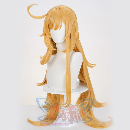 Genshin Impact Escoffier cosplay wig frames the face with soft bangs and a top curl detail.