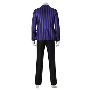 Back view of the Eugene Otinger cosplay suit, featuring the blazer’s striped pattern and pant design, against a plain white background.