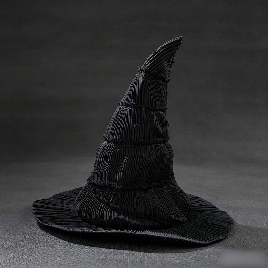 COSFUN Movie Green Witch cosplay hat layers pleated muslin cloth into tiered horizontal sections.