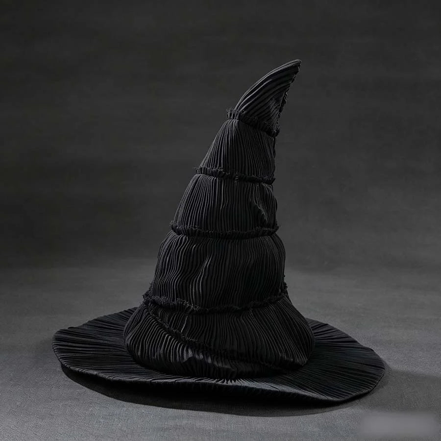 COSFUN Movie Green Witch cosplay hat layers pleated muslin cloth into tiered horizontal sections.