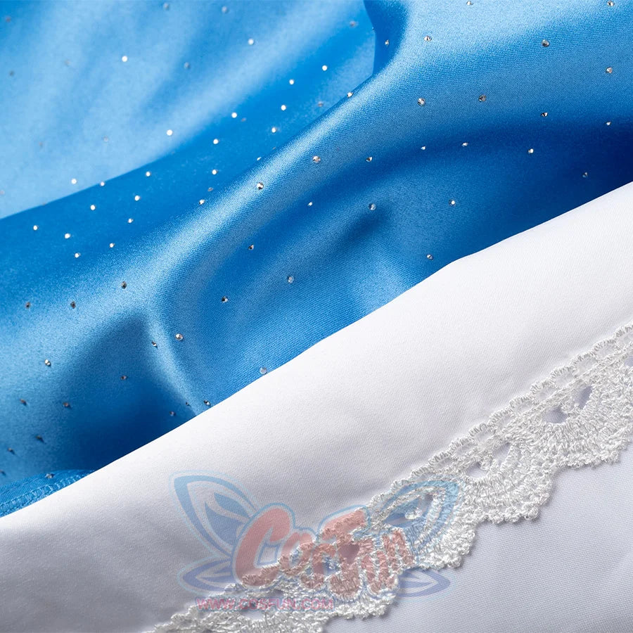Fairy Tale Aurora Princess Cosplay Costume, blue Sparkling dress with white lace lining
