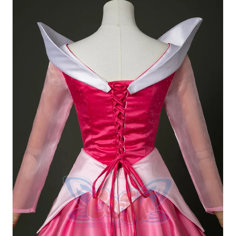Fairy Tale Aurora Princess Cosplay Costume Sparkling Pink Gown,  pink and white dress with strap design