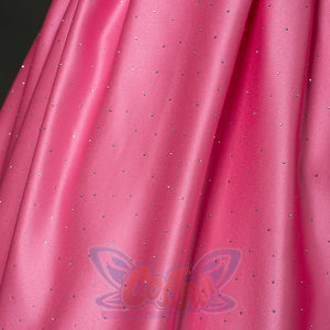 Fairy Tale Aurora Princess Cosplay Costume Sparkling Pink Gown, made of thick satin with diamonds