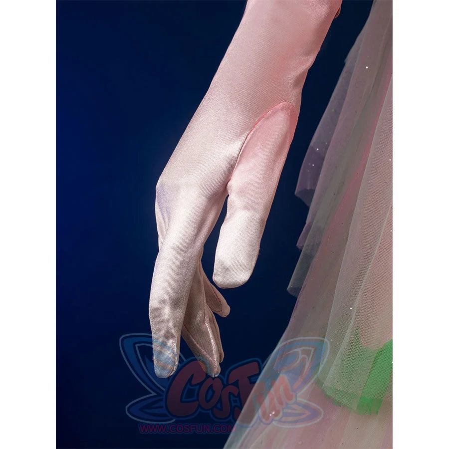 Gloves detail: Glinda Cosplay Costume gloves fabric texture close-up.