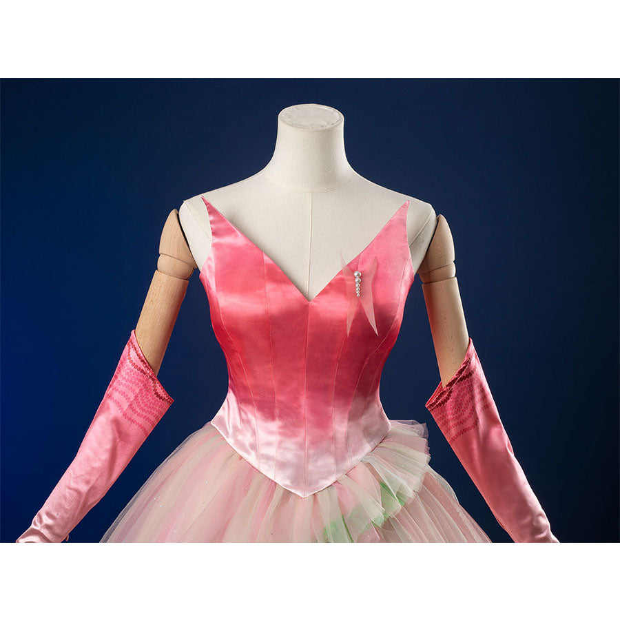 Front view: Glinda Cosplay Costume sleeveless pink ombre top.