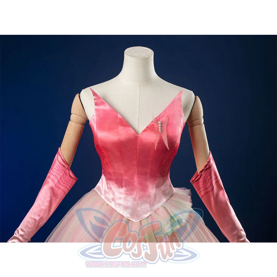 Front view: Glinda Cosplay Costume sleeveless pink ombre top.