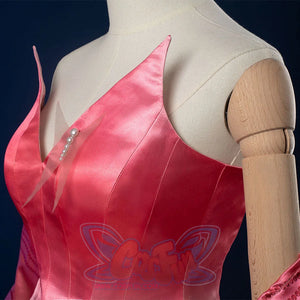 Detail view: Glinda Cosplay Costume sleeveless pink ombre top side close-up.