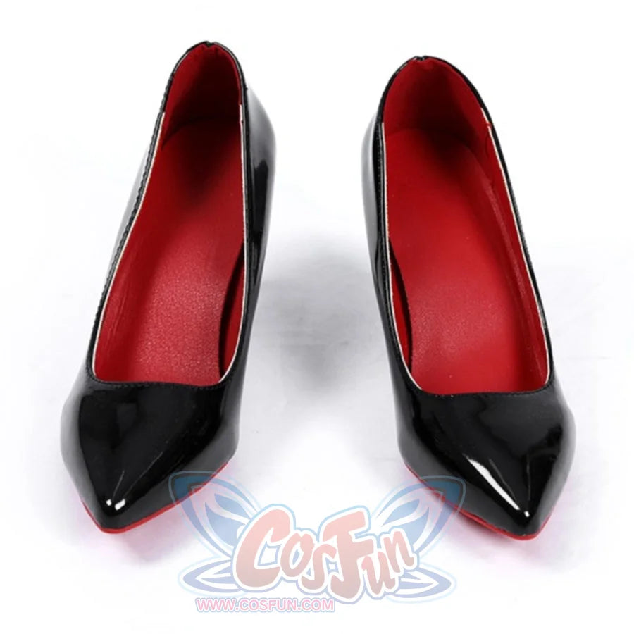 Felicia Hardy Urban Predator cosplay shoes centers pointed black pumps around red interiors.