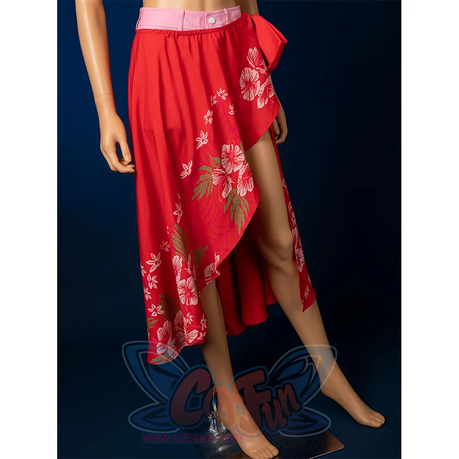 Aerith cosplay red apron skirt front view, outer layer for swimsuit costume