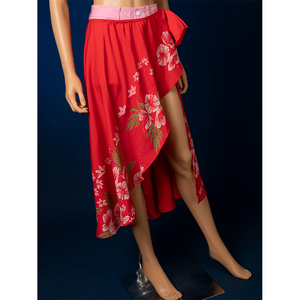 Aerith cosplay red apron skirt front view, outer layer for swimsuit costume