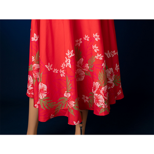 Aerith cosplay red apron floral print pattern closeup, outer layer detail for costume