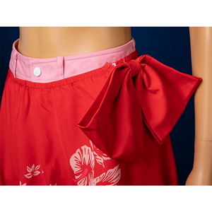 Aerith cosplay red apron skirt bow detail with floral print, swimsuit piece styled
