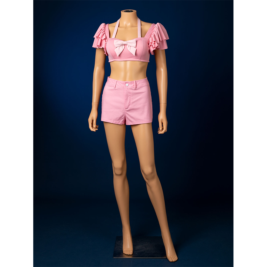Aerith cosplay swimsuit inner suit with pink ruffled top, pink shorts