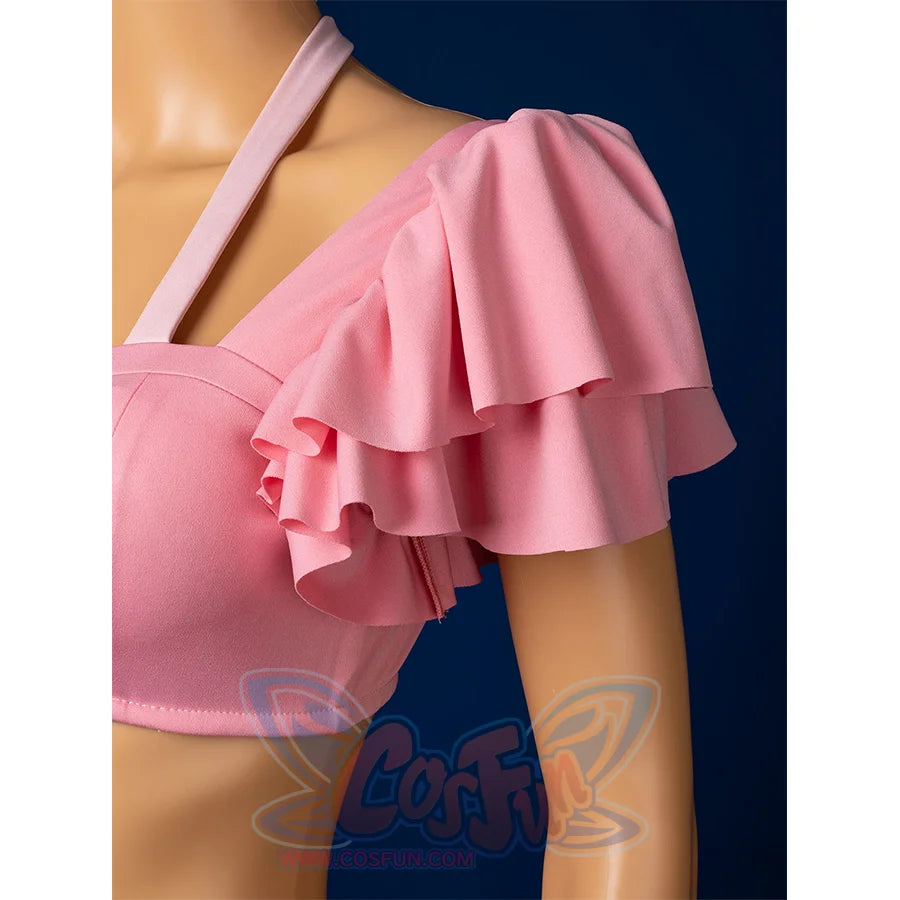 Aerith cosplay pink ruffled sleeves detail for swimsuit top