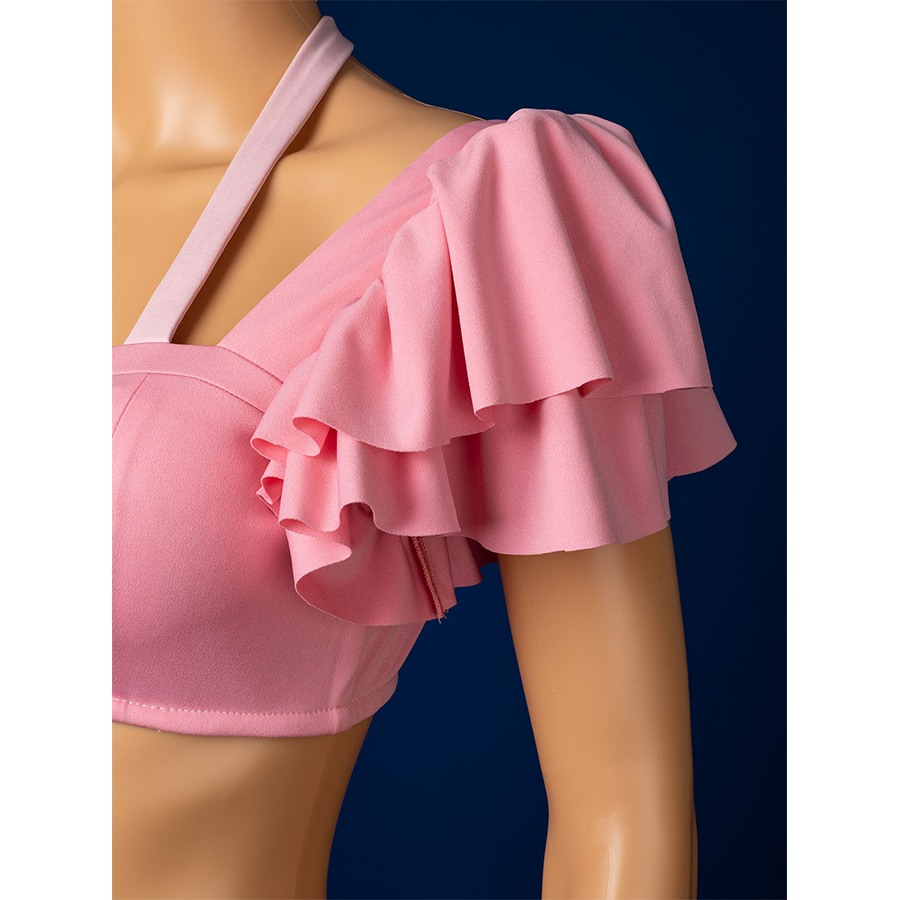 Aerith cosplay pink ruffled sleeves detail for swimsuit top