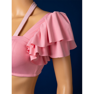 Aerith cosplay pink ruffled sleeves detail for swimsuit top