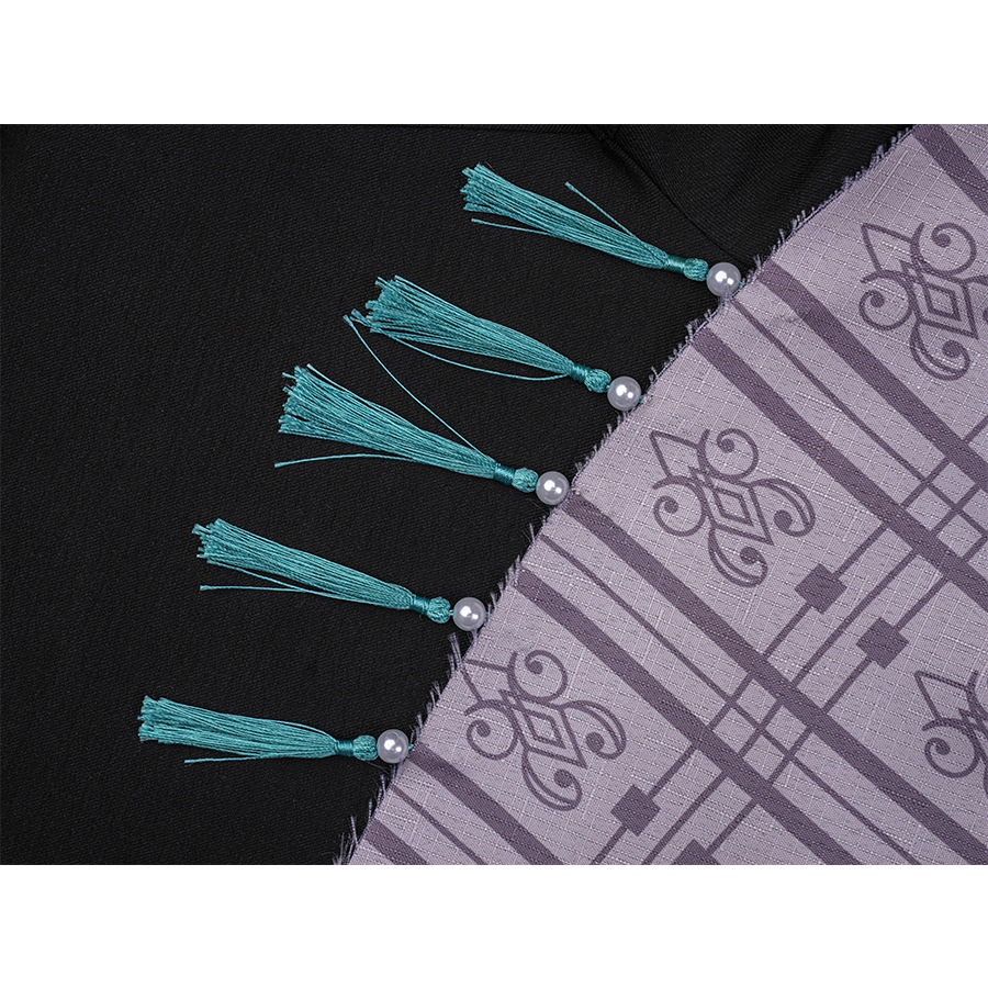 Final Fantasy XVI Joshua Rosfield Cosplay Costume, printed belt flaps with blue-green tassel decoration.