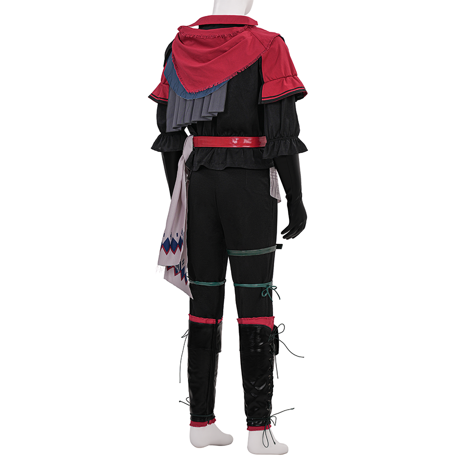 Final Fantasy XVI Joshua Rosfield Cosplay Costume, red and black outfit with abundant accessories, back view.