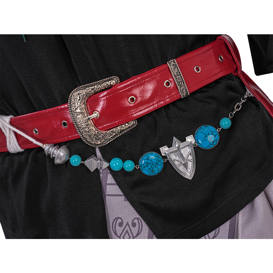 Final Fantasy XVI Joshua Rosfield Cosplay Costume, red belt with blue and sliver waist ornament.