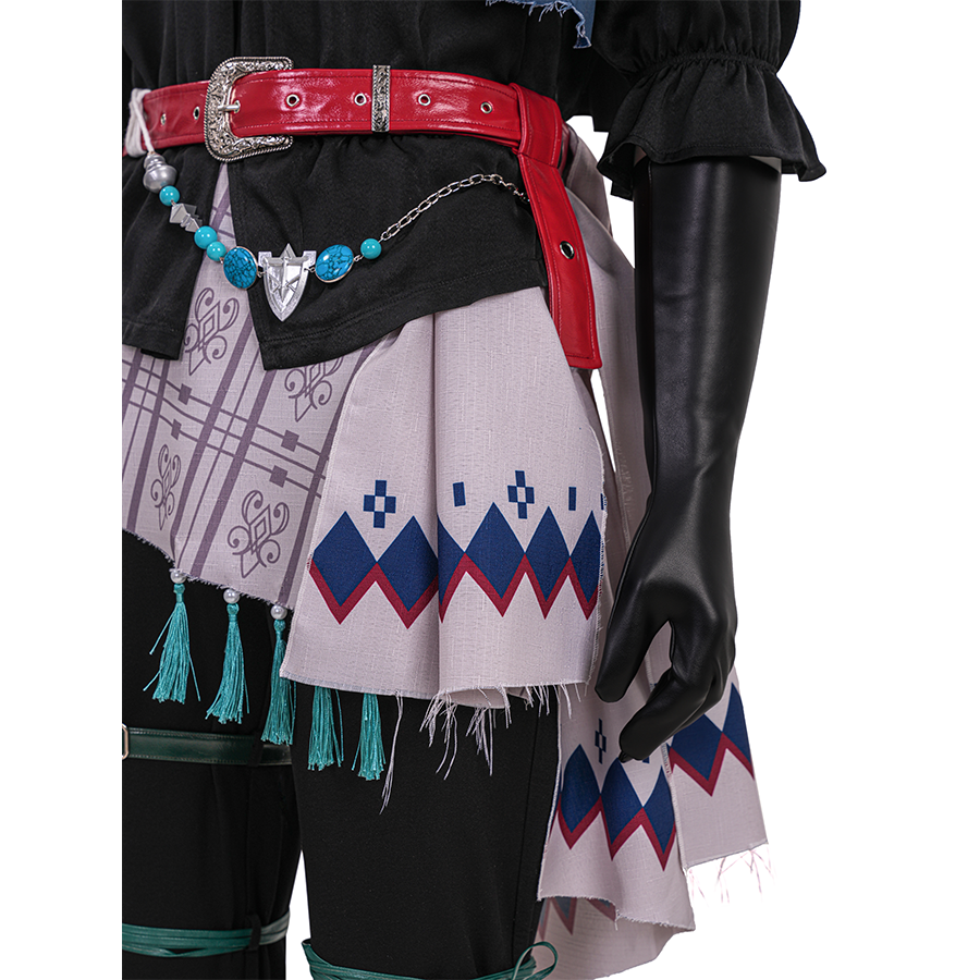 Final Fantasy XVI Joshua Rosfield Cosplay Costume, apricot-colored belt flaps with red and blue floral print.