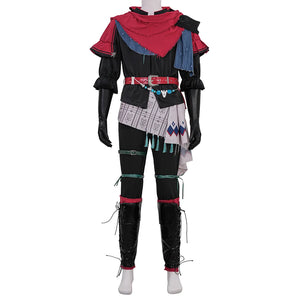 Final Fantasy XVI Joshua Rosfield Cosplay Costume, red and black outfit with abundant accessories, front view.
