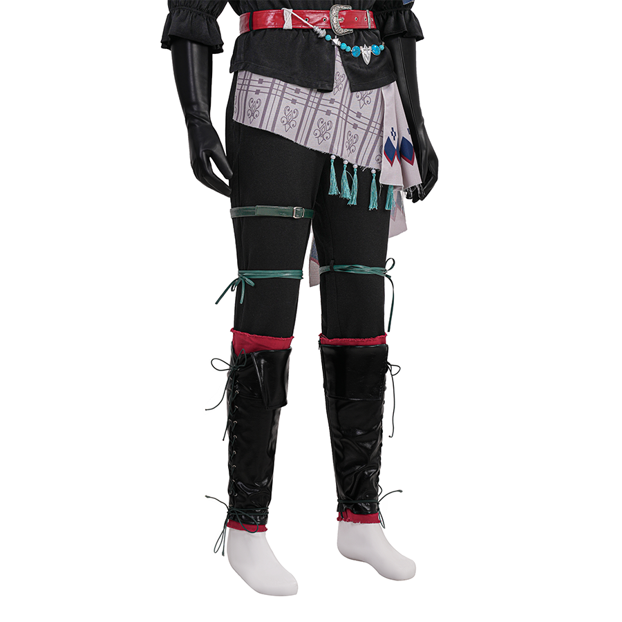 Final Fantasy XVI Joshua Rosfield Cosplay Costume, black pants with leg belts and shoe covers.