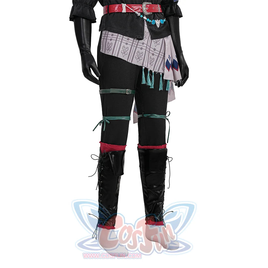 Final Fantasy XVI Joshua Rosfield Cosplay Costume, black pants with leg belts and shoe covers.