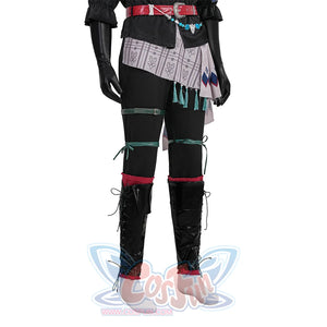 Final Fantasy XVI Joshua Rosfield Cosplay Costume, black pants with leg belts and shoe covers.