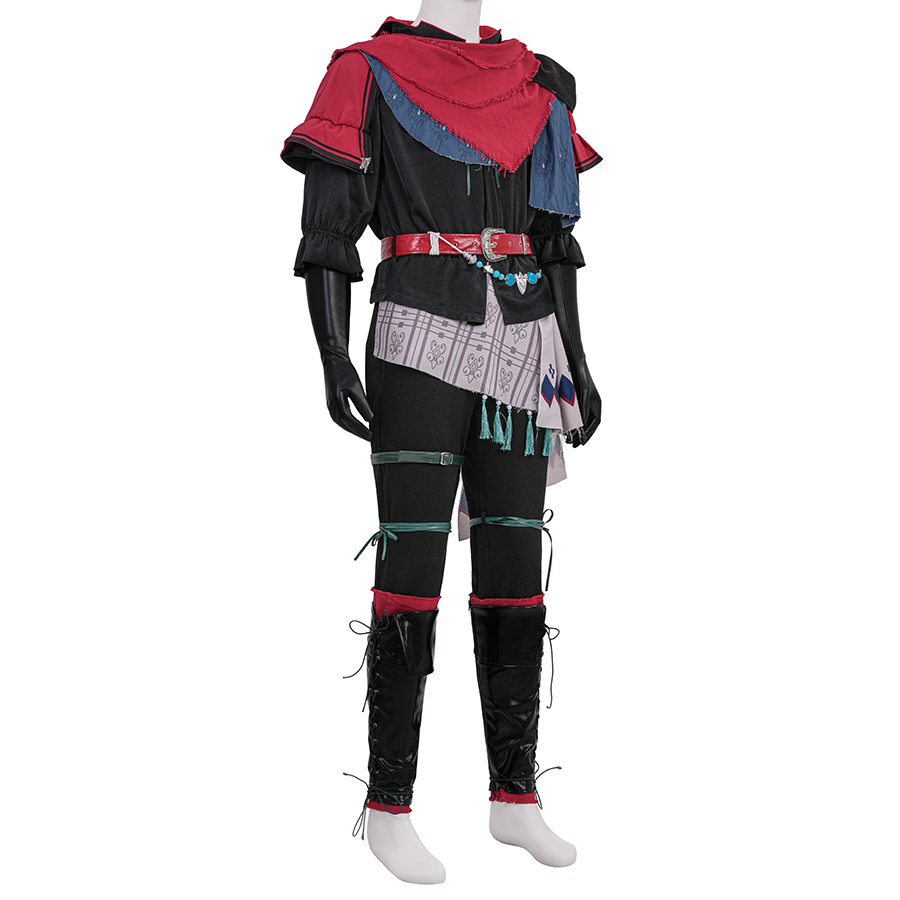 Final Fantasy XVI Joshua Rosfield Cosplay Costume, red and black outfit with abundant accessories, right side view.