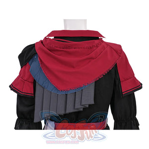 Final Fantasy XVI Joshua Rosfield Cosplay Costume, red, gray and dark blue shawl, back view.