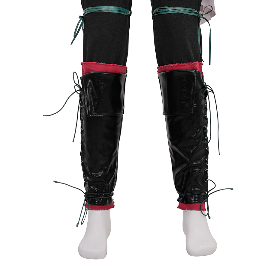 Final Fantasy XVI Joshua Rosfield Cosplay Costume, black and red shoe covers, back view.