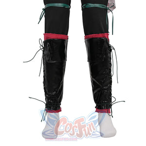 Final Fantasy XVI Joshua Rosfield Cosplay Costume, black and red shoe covers, back view.