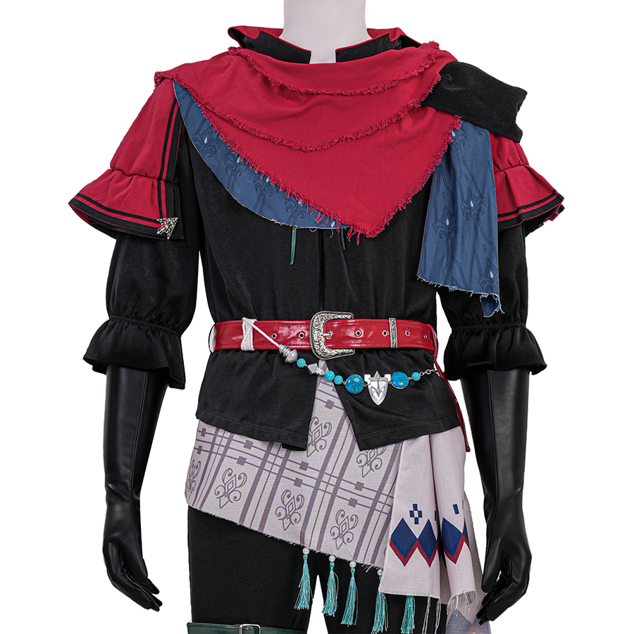 Final Fantasy XVI Joshua Rosfield Cosplay Costume upper body view, showcase the layered red shawl.
