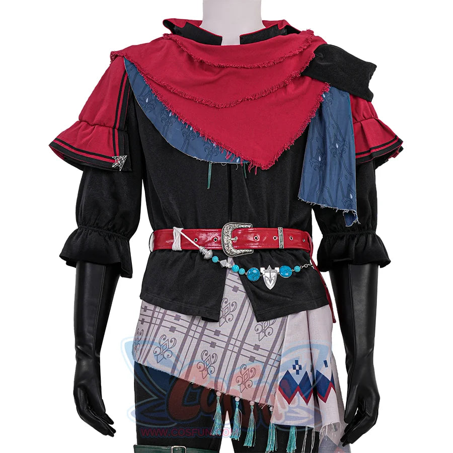 Final Fantasy XVI Joshua Rosfield Cosplay Costume upper body view, showcase the layered red shawl.