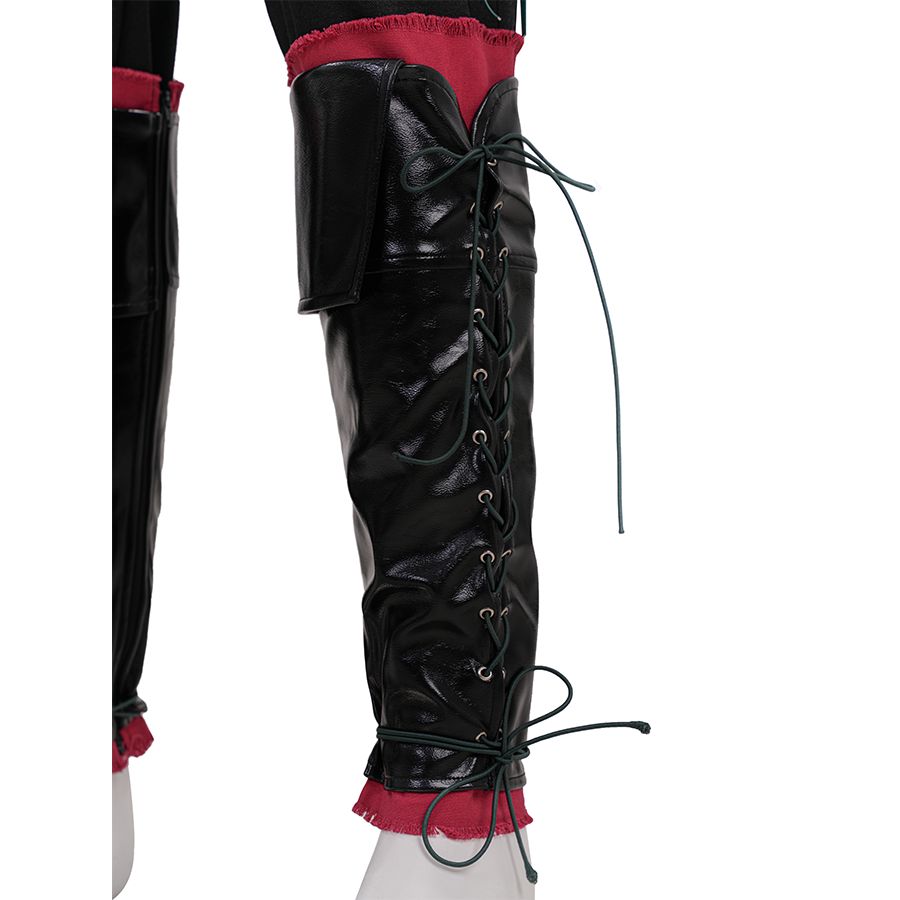 Final Fantasy XVI Joshua Rosfield Cosplay Costume, black and red shoe covers, front view.