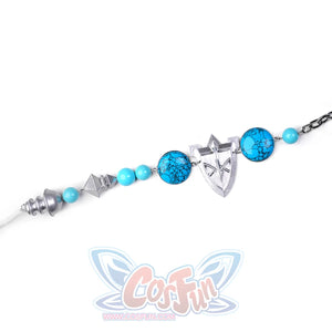 Final Fantasy XVI Joshua Rosfield Cosplay Costume, the ornament  consists of blue beads and silver decoration.