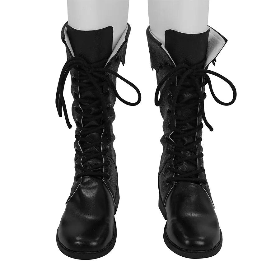 Final Fantasy XV Noctis Cosplay  Boots, black knee-high boots with lace-up design.