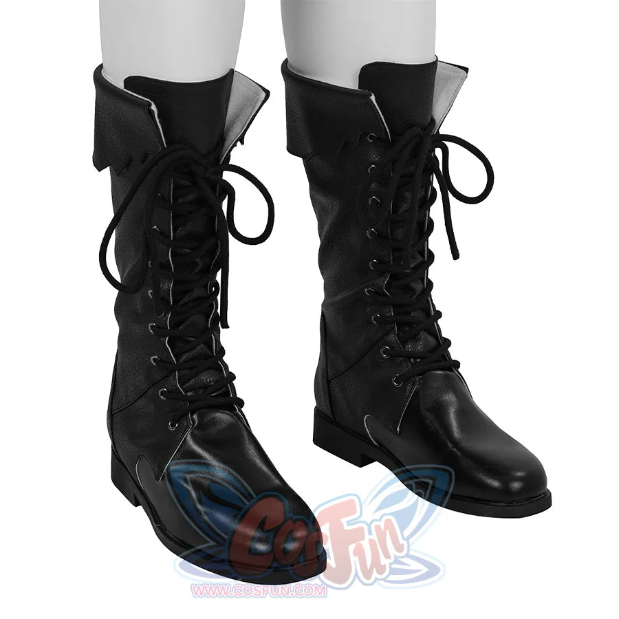 Final Fantasy XV Noctis Cosplay  Boots, black PU leather boots with lace-up design, right side view.