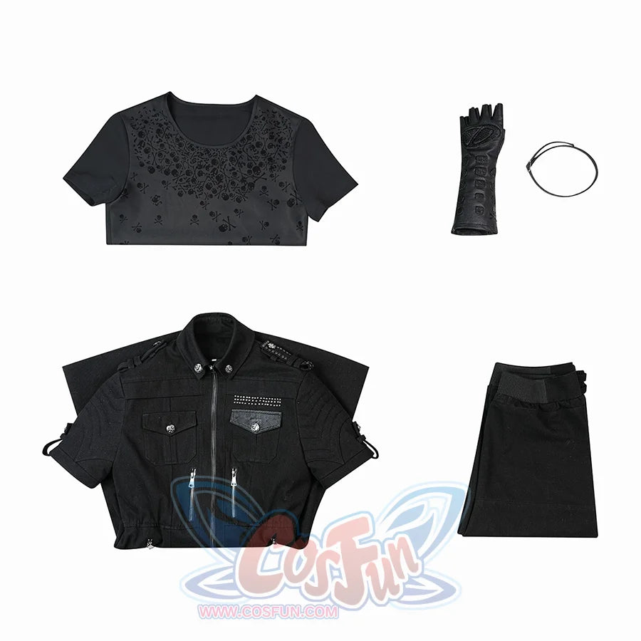 Final Fantasy XV Noctis Cosplay Costume, includes T-shirt, denim jacket, pants, glove, glove Strap, belt.
