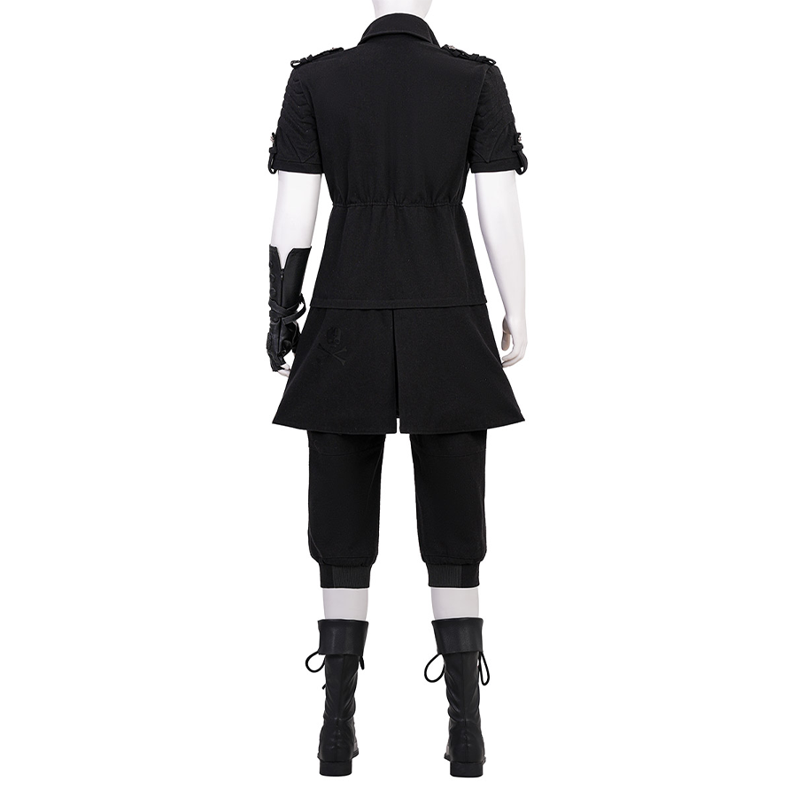Final Fantasy XV Noctis Cosplay Costume, the all-black design features detailed craftsmanship, back view.