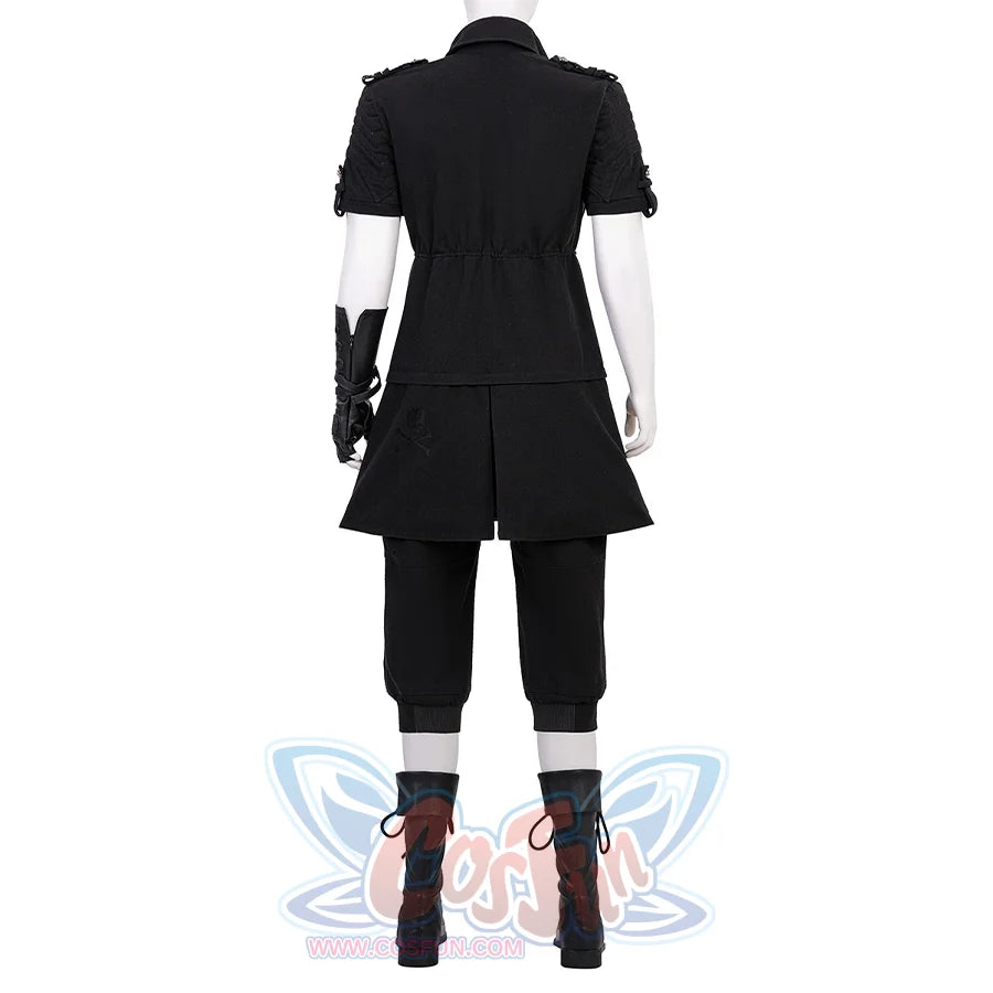 Final Fantasy XV Noctis Cosplay Costume, the all-black design features detailed craftsmanship, back view.
