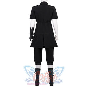 Final Fantasy XV Noctis Cosplay Costume, the all-black design features detailed craftsmanship, back view.