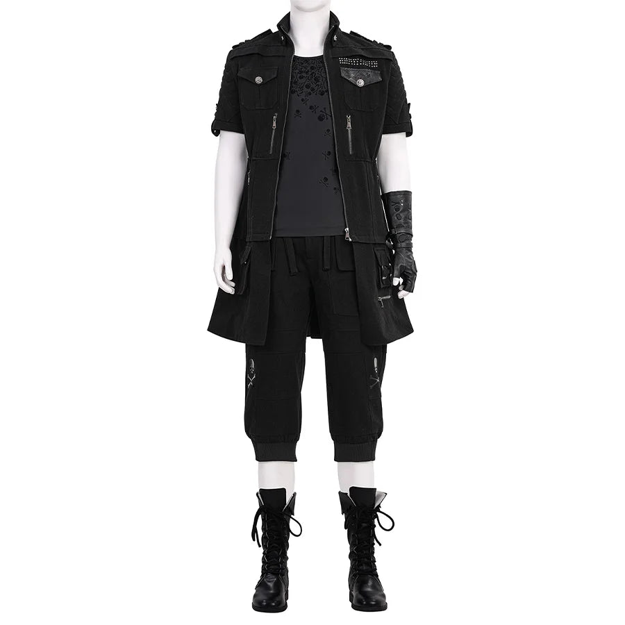 Final Fantasy XV Noctis Cosplay Costume, the all-black design features detailed craftsmanship, front view.