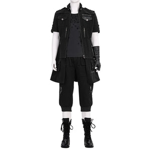 Final Fantasy XV Noctis Cosplay Costume, the all-black design features detailed craftsmanship, front view.