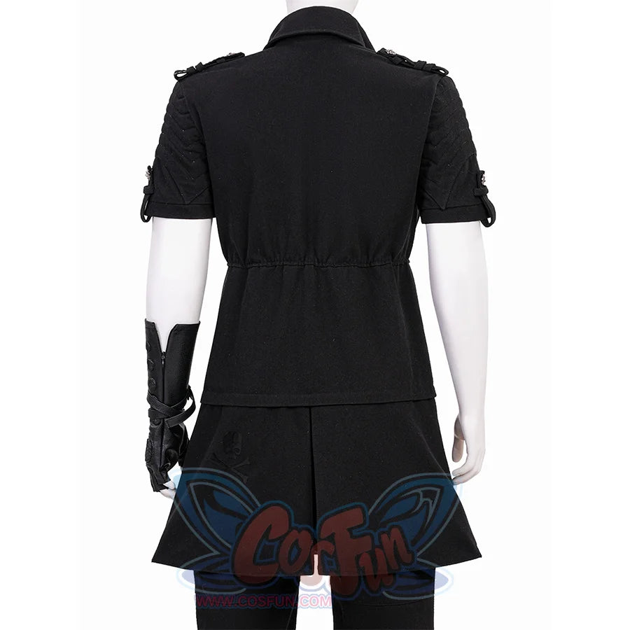 Final Fantasy XV Noctis Cosplay Costume, short-sleeve black denim jacket, rear split.