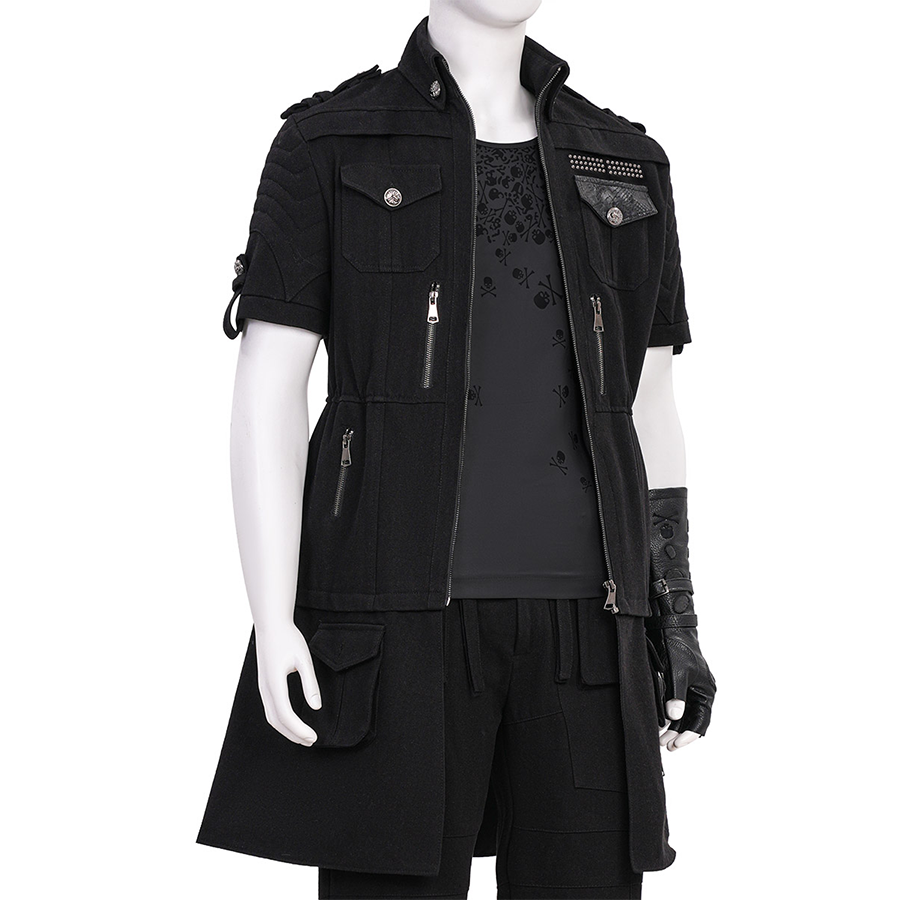 Final Fantasy XV Noctis Cosplay Costume, short-sleeve black denim jacket with some zipper and button decorations.