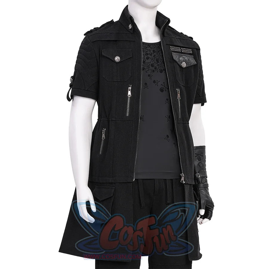 Final Fantasy XV Noctis Cosplay Costume, short-sleeve black denim jacket with some zipper and button decorations.